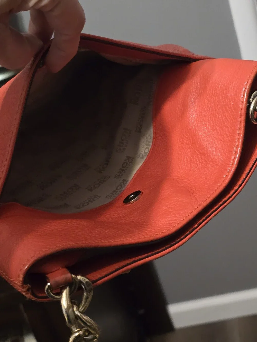 Michael Kors Orange-Red Pebble Leather Crossbody with Gold Hardware